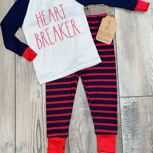 NWT Rae Dunn Heartbreaker PJs Set Valentines Day Red Navy Blue Heart Breaker 2T